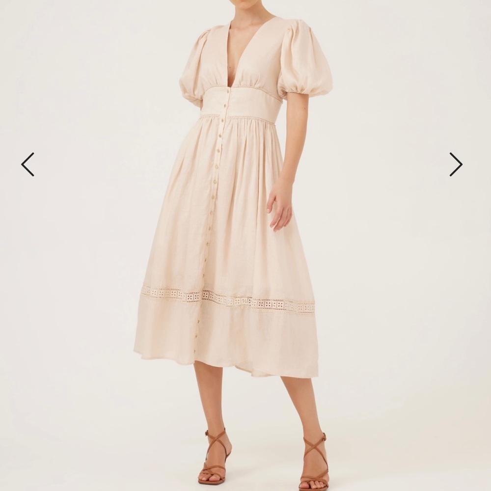 Keepsake the Label Carrie Maxi Linen Dress Coral Sand